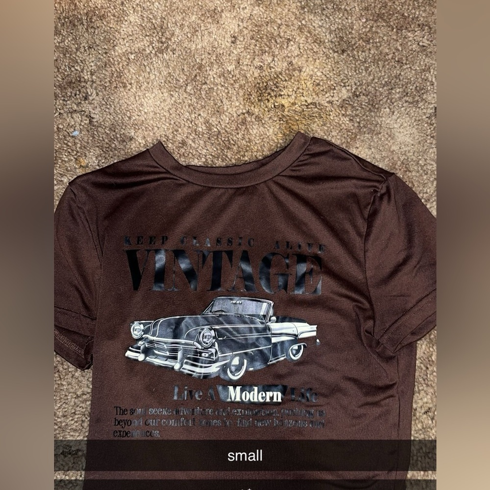 Vintage Car Graphic T-Shirt - Brown